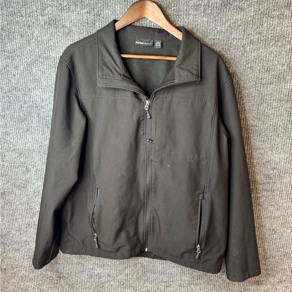 Swiss Tech Men's Large Soft Shell Jacket Full Zip Black Lined Modern Outdoors